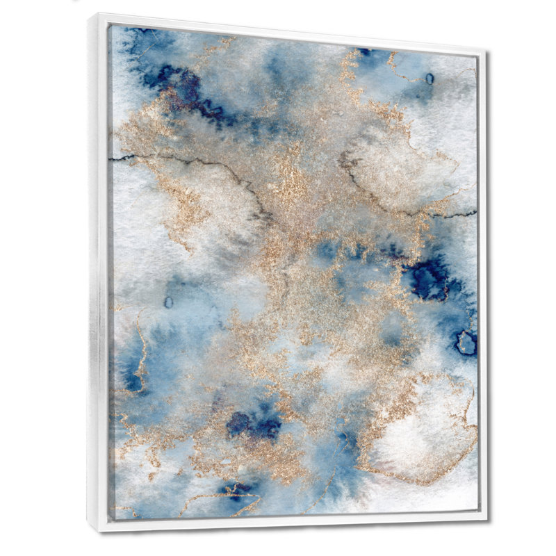 «Blue and Gold Marble Clouds I», reproduction sur toile, H 32 po x l 16 po, Reproduction avec cadre flottant, Blanc
