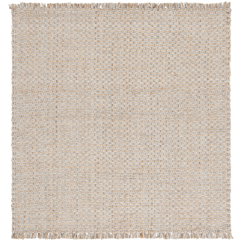 Khamis Natural Fiber Hand Woven Jute/Wool Solid Color Rug in Ivory/Brown, Square 6'