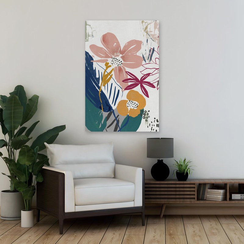 Sourire de l'été - Art floral et aquarelle abstrait floral, H 36 po x l 24 po