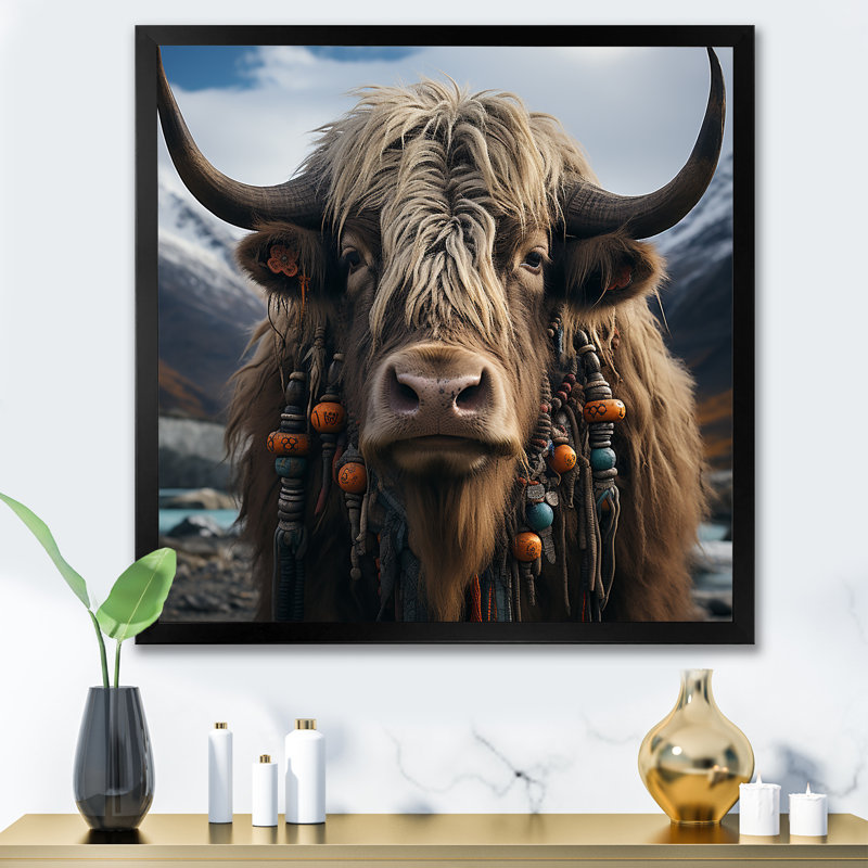 «Brown Yaks Highland Mountain Charm IV - Yaks», art mural, Cadre simple noir, H 36 po x l 36 po x P 1,5 po