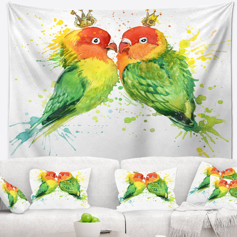 Tapisserie perroquets animaux famille aquarelle, H 50 po x l 60 po