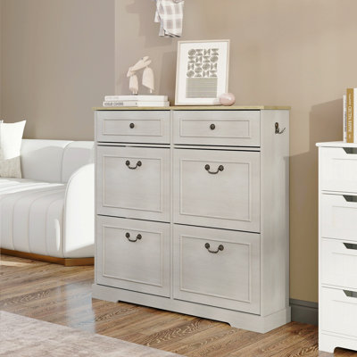 Shoe Storage Cabinet With 2 Drawers, 4 Flip Drawers, Freestanding Shoe Cabinet Organizer With Adjustable Shelf, Shoe Cabinet For Entryway, Foyer, Slim by Latitude Run