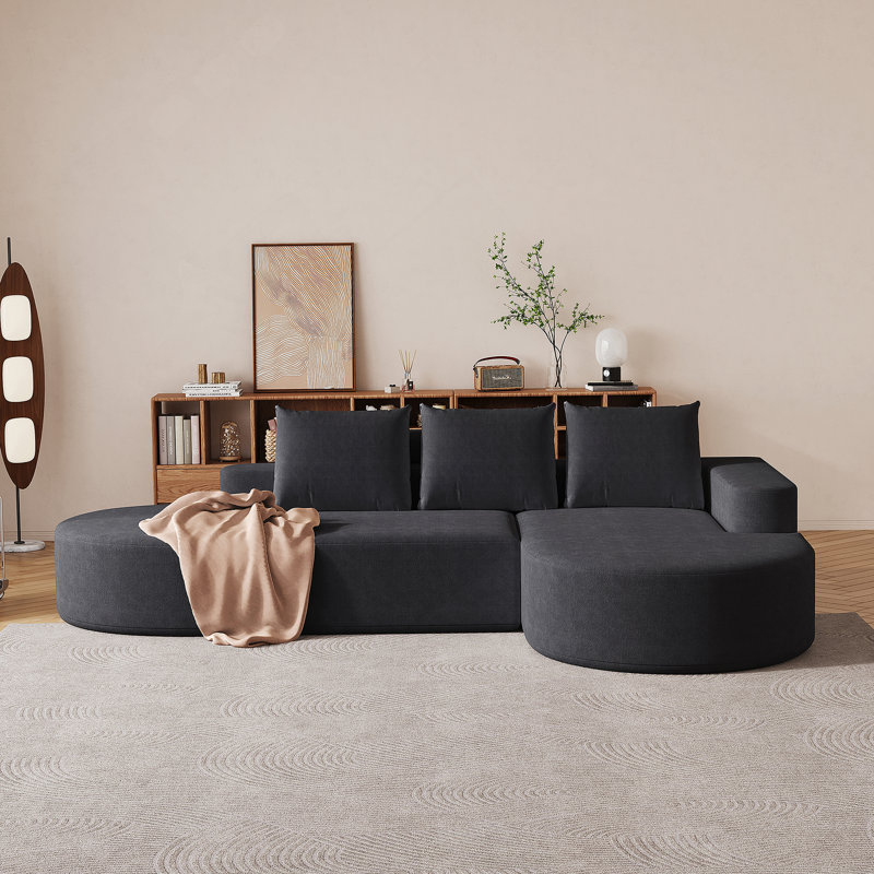 Ensemble de canapé modulaire recouvert de tissu d'ameublement moderne modulaire en L de 108,5 pouces avec 3 coussins en chenille recourbée pour une combinaison de confort et de style