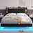 California King Floating Led Bed Frame With Hidden Storage Headboard And Charging Station Cal King Size Visual Floating Platform Bed With Led Lights,no Box Spring Needed,black+rustic