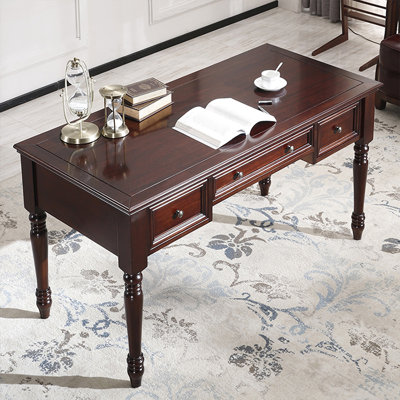 Bureau rectangulaire à 3 tiroirs en bois massif brun noisette