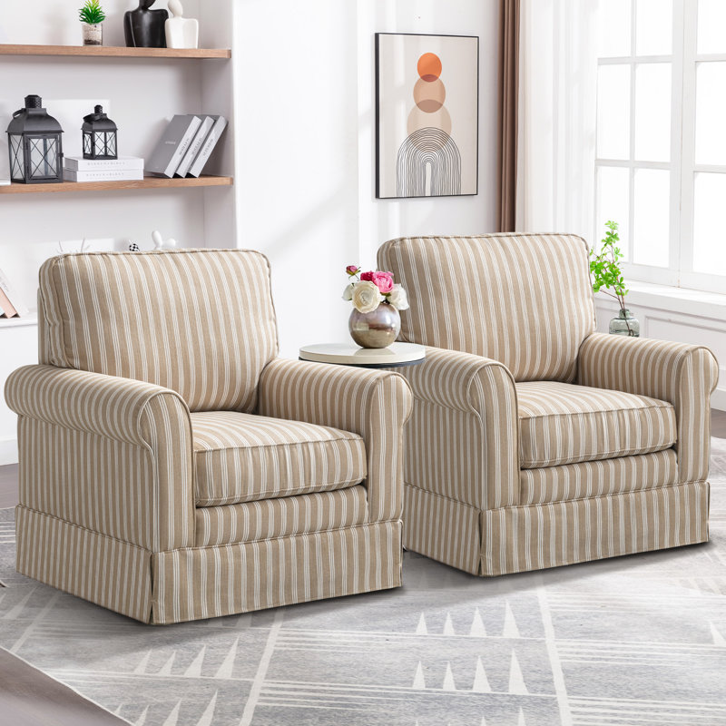 Fauteuil d'appoint pivotant à rayures 33 po Eilzabeth, Tissu brun