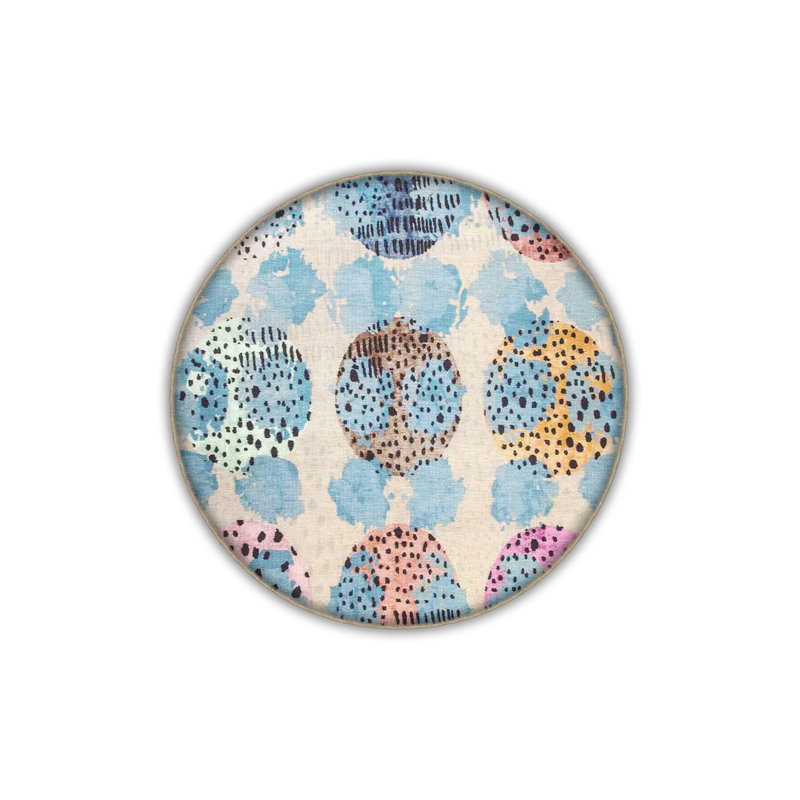 Blue Themed Abstract Dot Patterned Creative Modern Decorative Carpet, Round 4'