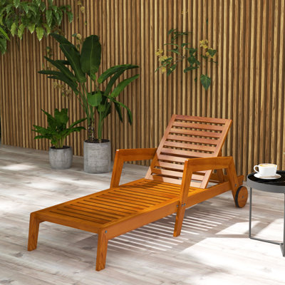 Fauteuil de bronzage d'extérieur en bois avec roulettes, orange