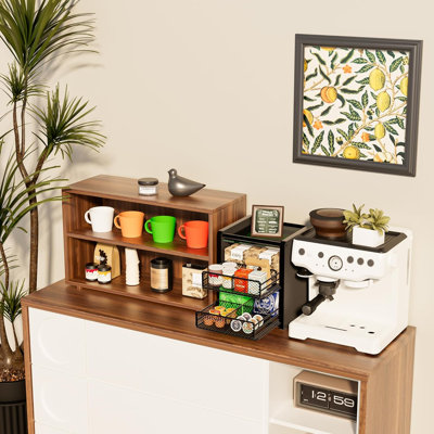 Tea Bag Organizer Box - Wooden Tea Bag Storage With 2 Drawers, Holder & Dispenser For Kitchen Countertop, Office, Tea Station (Black)