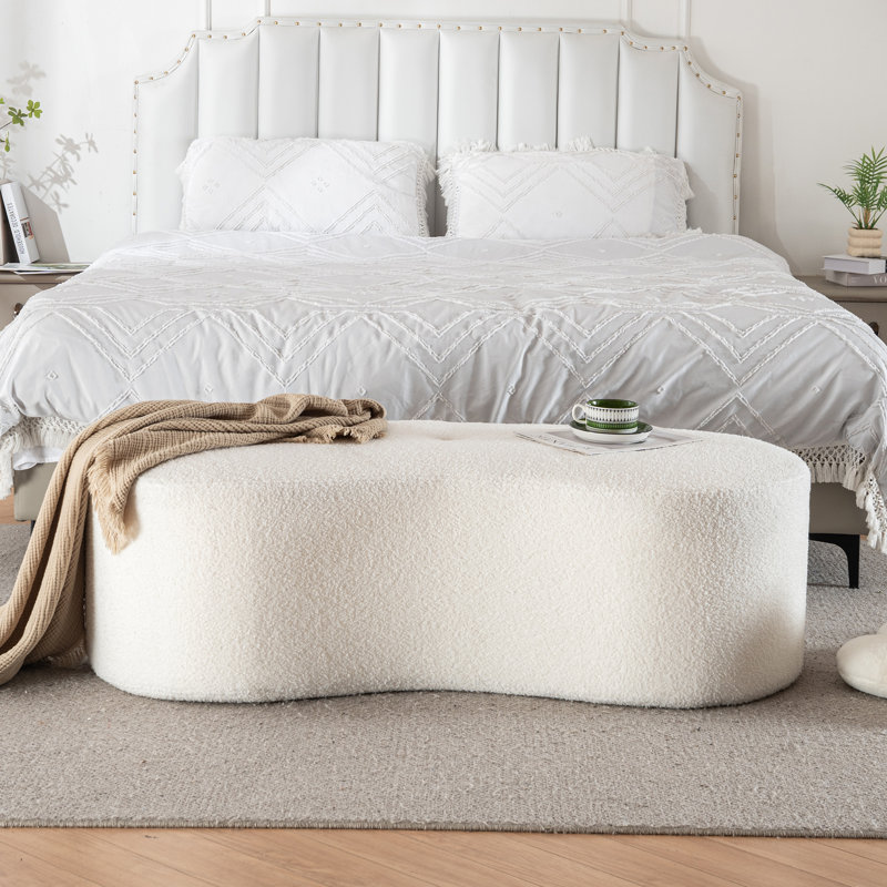 51-Inch Tufted Teddy Curved Accent Bench For Bedroom or Dinning room Living room,Compression bench, Beige Teddy