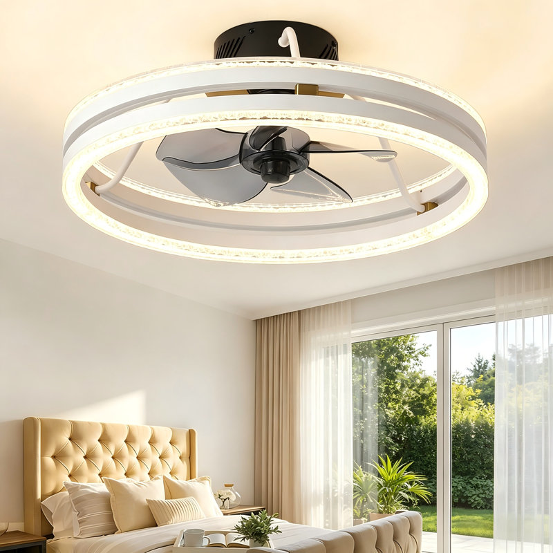 20 inch Low Profile White Dimmable LED Ceiling Fan Light with Remote Control for Dinning Room and Bedroom, White