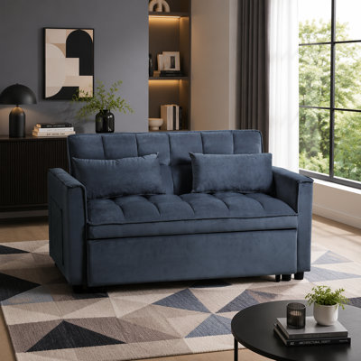 3-In-1 Convertible Sleeper Sofa, Velvet Loveseat With Adjustable Backrest, Storage Pockets & Pillows