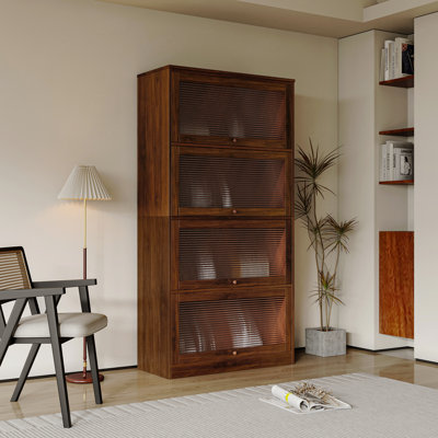 Bibliothèque contemporaine avec portes fermées en verre et armoire de rangement de bureau