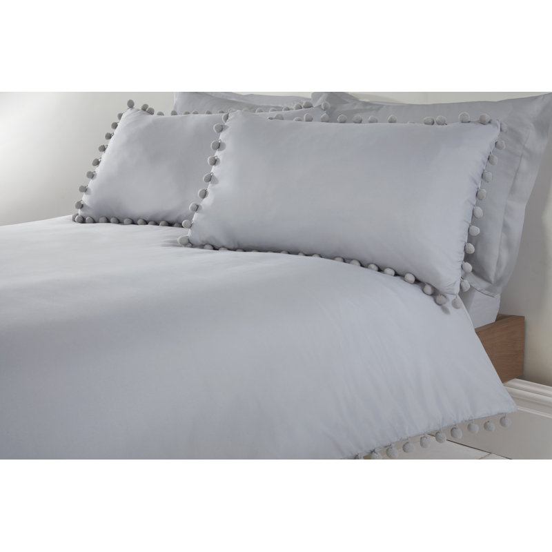 Allamon Polyester Solid Colour Duvet Cover Set with Pillowcases, Super King - 2 Standard Pillowcases, Silver