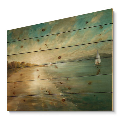 Coastal Pastel Horizon - Impression nautique et côtière sur bois de pin naturel