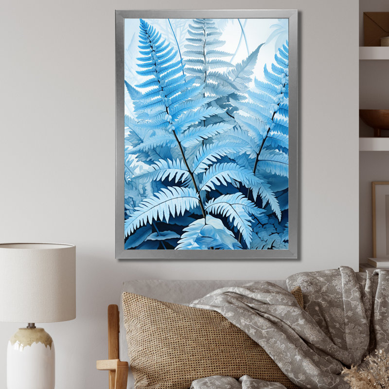 Herard Ferns Azure Dreams II - impression, H 32 po x l 24 po x P 1 po, Cadre photo argenté