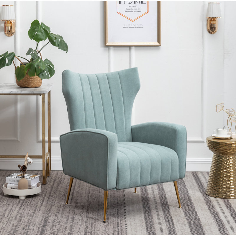 Fauteuil à oreilles en velours de 27 po de largeur Milana, Velours sarcelle