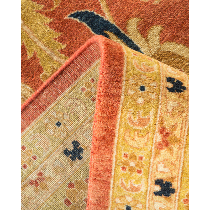Tapis orange / jaune en laine noué à la main de conception unique 12 pi x 17 pi 10 po Ohlone