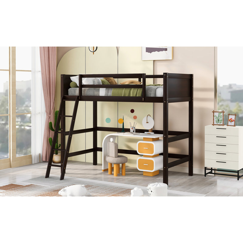 Lit mezzanine simple avec finition en bois massif - Repose-pieds confortable et polyvalent