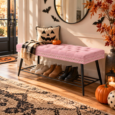 Banc à chaussures clouté Vintage, tablette de rangement, banc d'entrée rembourré