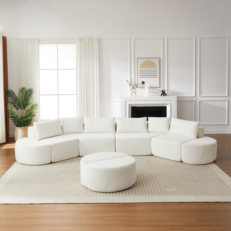 Ensemble de canapé modulaire en chenille avec repose-pieds incurvé, aucun assemblage requis, Beige