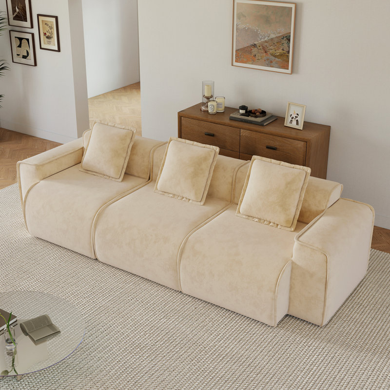 Canapé modulaire en velours à compression, 3, Chameau clair, H 31,11 po x l 108,68 po x P 38,23 po