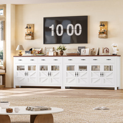 Almus 55'' Sideboard with 4 Glass Doors, 2 Large Drawers and Adjustable Shelves