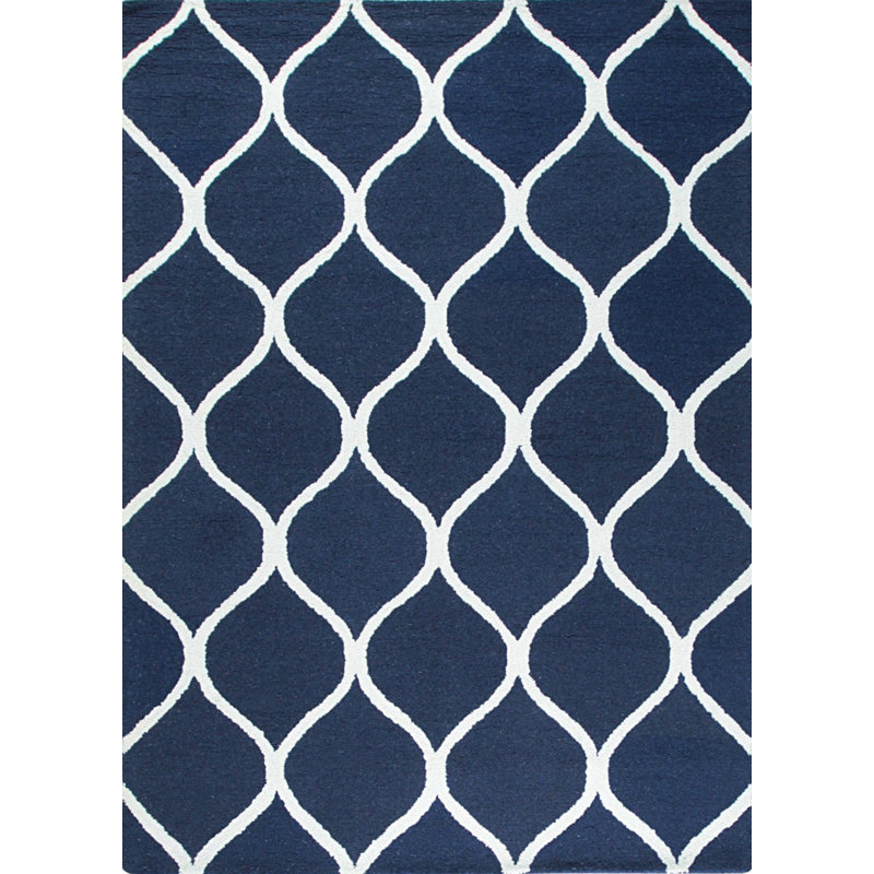 Hand Tufted Wool Area Rug in Blue, Blue