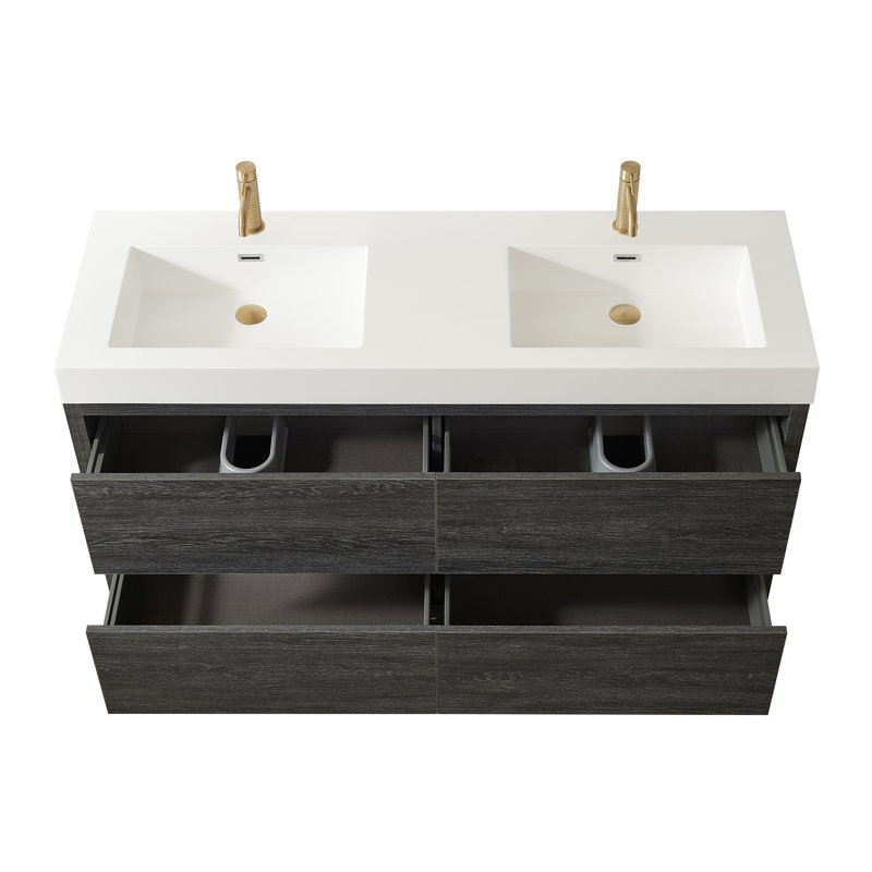 Ensemble de meuble-lavabo double 59,8 po Beira, Chêne nord-américain, Blanc