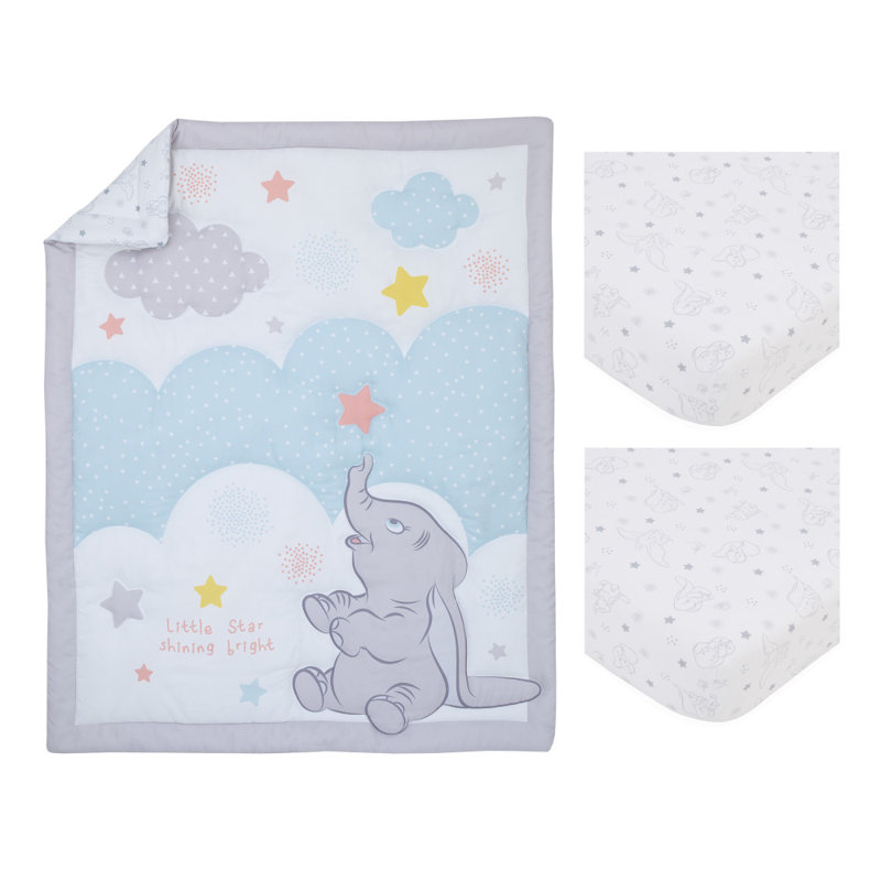 Ensemble de literie pour lit de bébé 3 pièces Disney Dumbo Shine