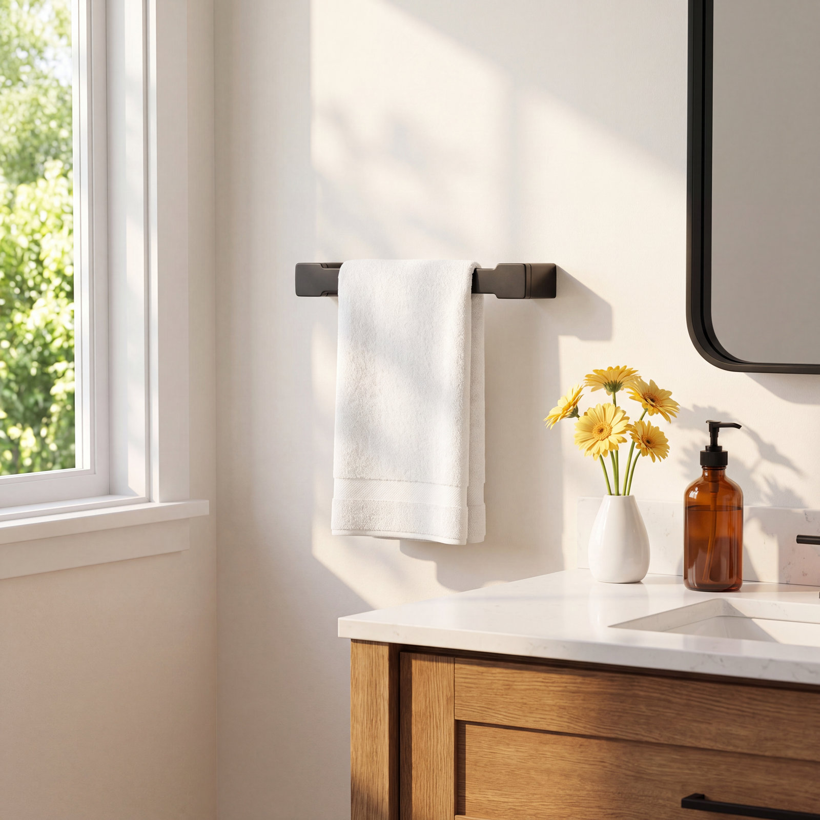 90 Degree 24" Wall Mounted Towel Bar, Matte Black, 8.3"