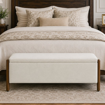 Multifunctional Chenille Storage Bench with Cylindrical Solid Wood Legs