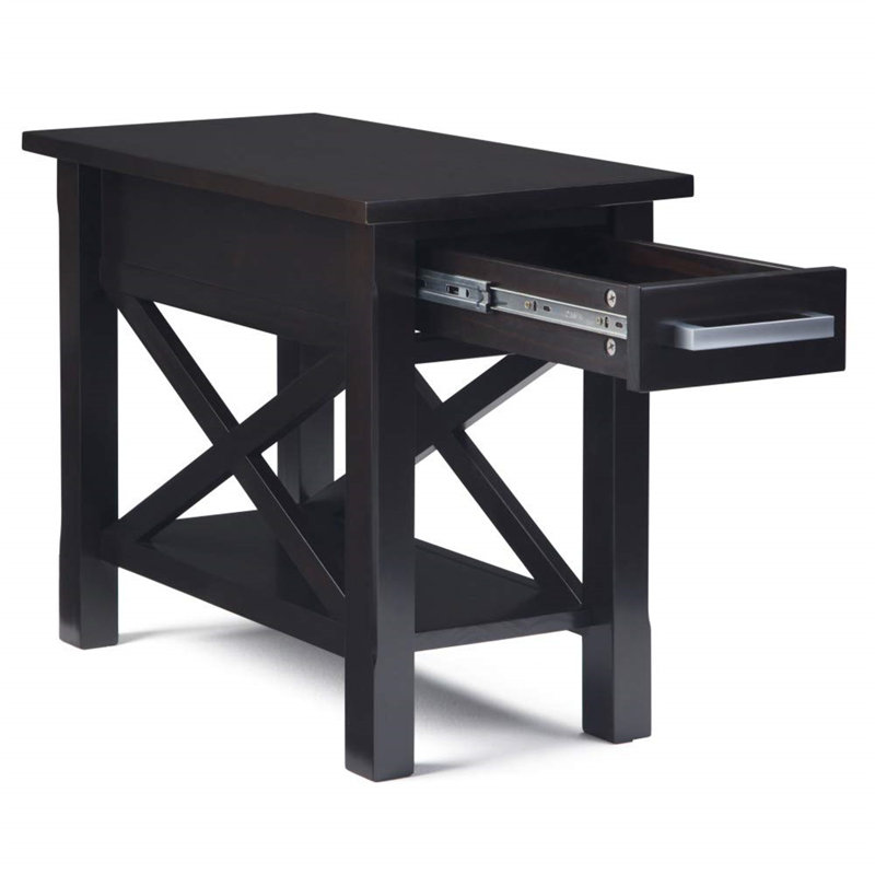 Hickory Brown Wood and Metal Narrow Side Table with Storage