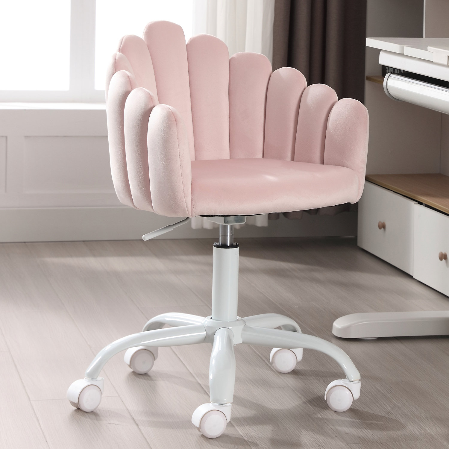 Latitude Run® Swivel Kids Desk Chair Upholstered Study Chair For Teenagers,  Cute Adjustable Reading Chair With White Legs For Reading Room Bedroom