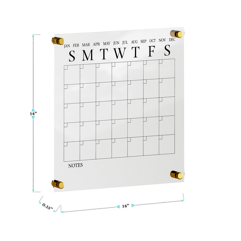 Clear Acrylic Monthly Wall Calendar with Black Print and Dry Erase Marker