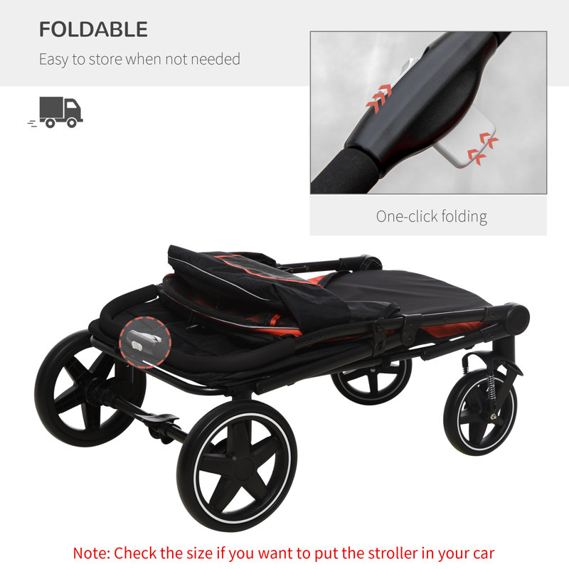 PawHut Red and Black Foldable Dog Stroller with Storage