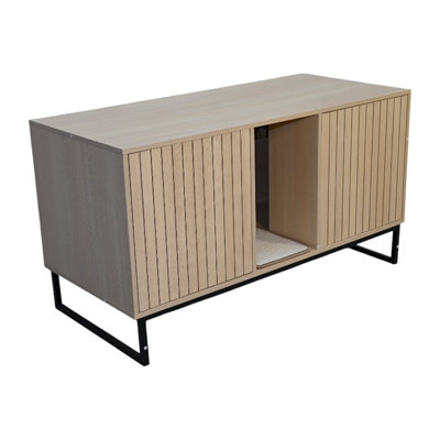 Modern Cat House, 48.68" X 21.07" 25.57", 76.4 Lbs, With Scratching Mat, Fits Indoor Spaces, Particle Board + House Depth, Brown,
