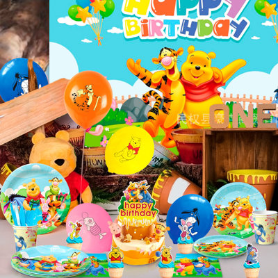 Décorations de fête d'anniversaire Winnie l'ourson, 112 pièces de fournitures de fête Winnie l'ourson et ensemble de vaisselle pour enfants Winnie l'ourson
