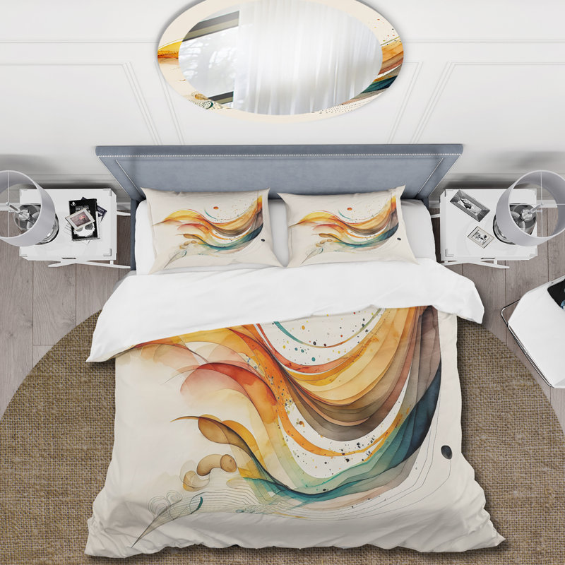 Burnt Orange Waves Abstract II - Ensemble de housse de couette à motif abstrait - Microfibre de polyester