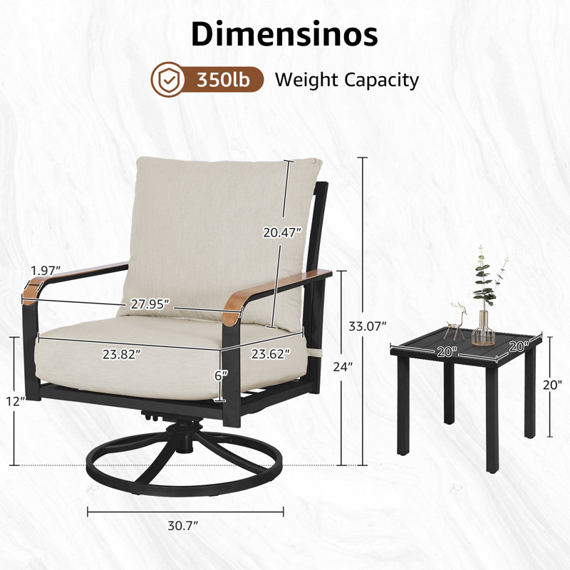 Nickita Seating Group, Swivel Rocking Chair with 6" Olefin Cushions, Black Frame/Shale Cushion, No