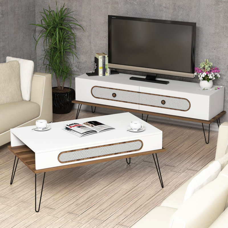 Chandra TV Stand for TVs up to 65", White/Walnut