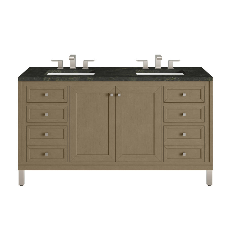 Chicago 60'' W Double Vanity, Walnut Whisper, Phantome Eclos, 8" Widespread