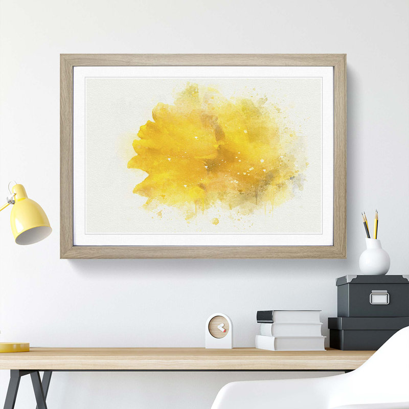 Sole Yellow Daffodil in Abstract - Picture Frame Painting Print, 36cm H x 48cm W x 2cm D, Oak Framed