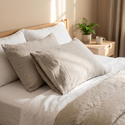 Standard Size 20×30 Inch Washed Linen Pillow Cover Set, Envelope Closure Bed Pillow Shams