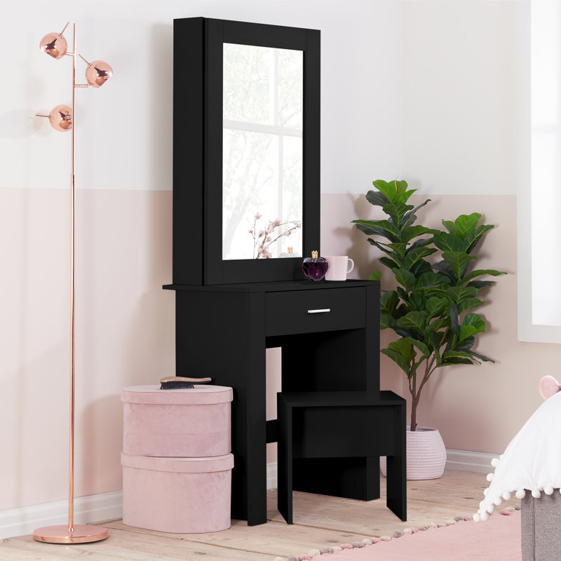Marqueis Sliding Dressing Table Set with Mirror, Black