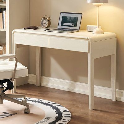 31.50"Cream White Rectangle Solid Wood Writing Desk,2-drawer