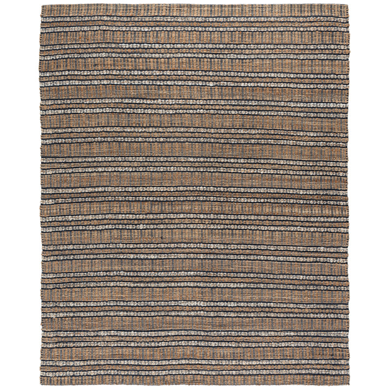 Zakai Natural Fiber Flat Weave Jute/Cotton Geometric Rug in Navy/Natural, Rectangle 8' x 10'