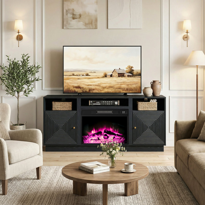 Meuble télé 59 po pour téléviseur de 65 po ou moins avec rangement et tablettes réglables, Noir