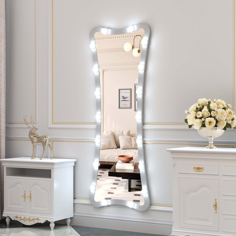 Full Length Mirror with Lights Full Body Vanity Mirror with 3 Color Modes Lighted Standing Floor Mirror, Silver