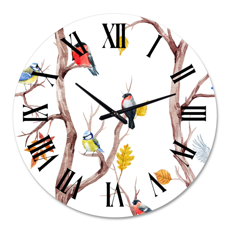 Arbres d'automne et petits oiseaux - Horloge murale traditionnelle, Surdimensionné